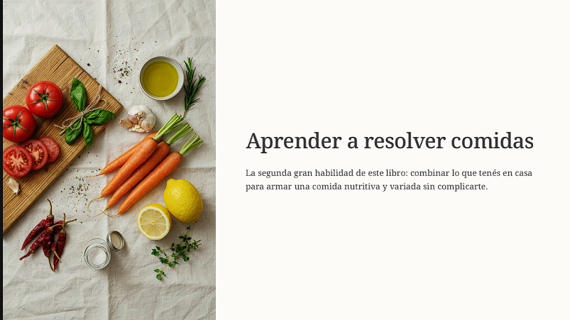 Página interior del ebook: Aprender a resolver comidas